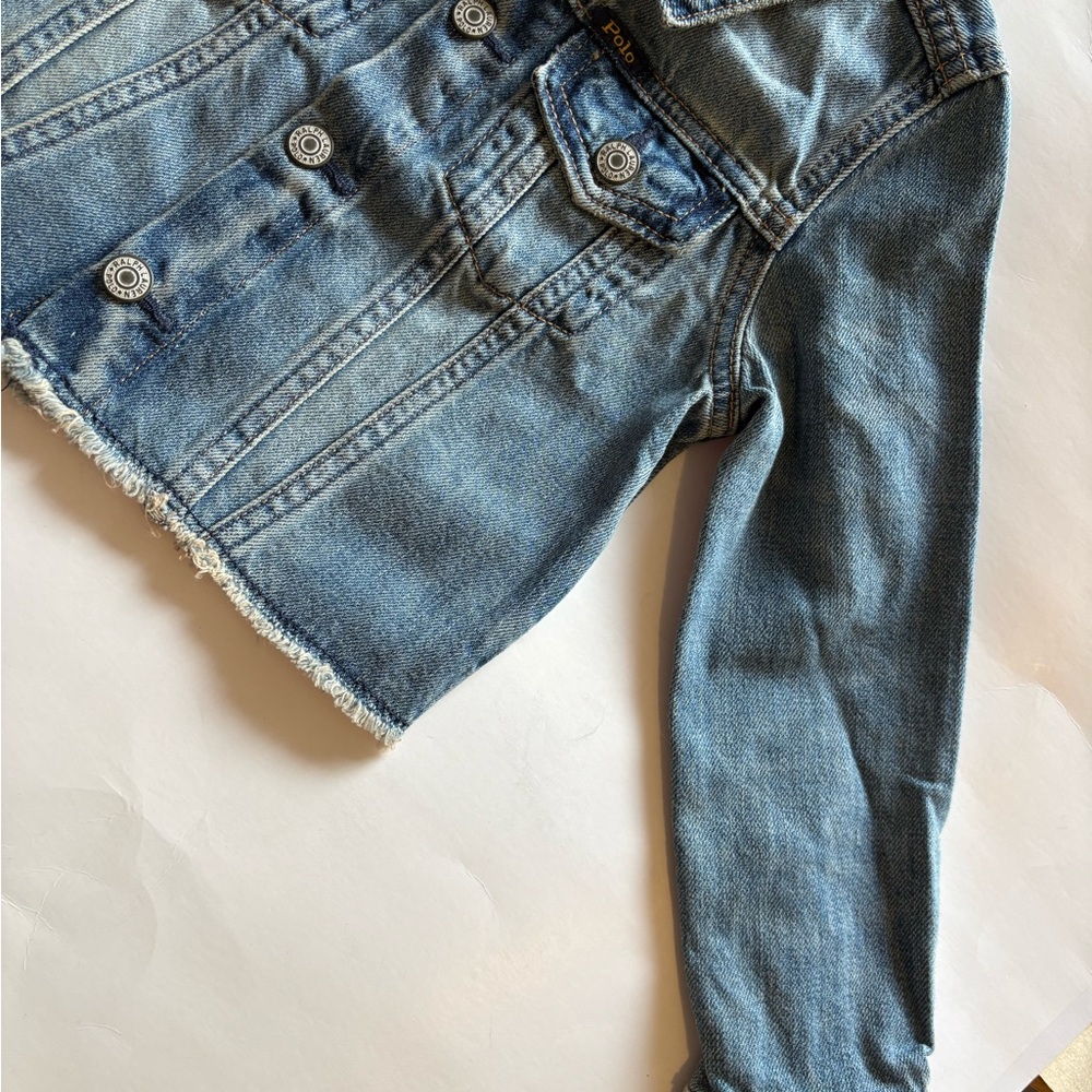 NWT Polo by Ralph Lauren Girls 4T Denim Jacket Cropped Raw Hem Snap- Front - Picture 7 of 10